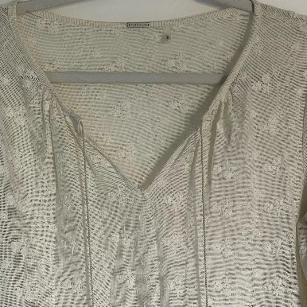 Elie Tahari Imelda Long-Sleeve Embroidered Blouse Natural - 18481 - Picture 3 of 10